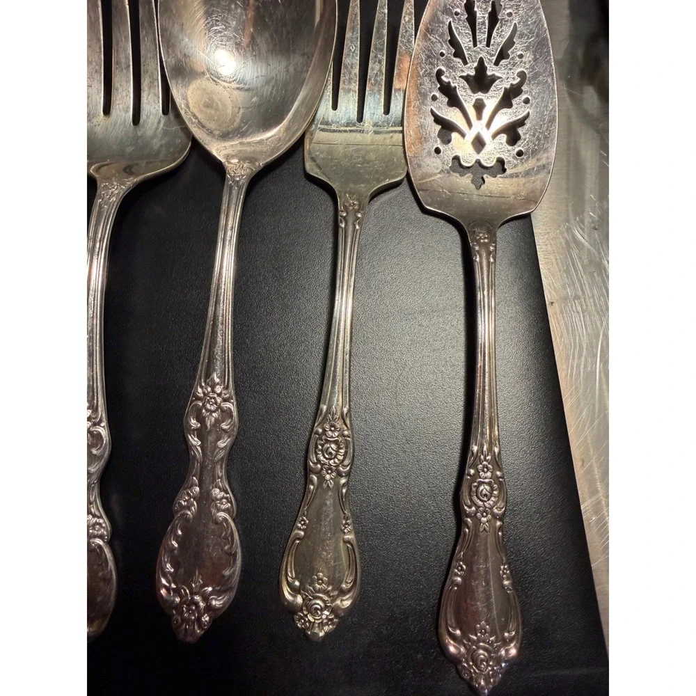 Oneida Wm Rogers Vanessa Francesca Silverplate Serving Set 7pc Flatware Vintage